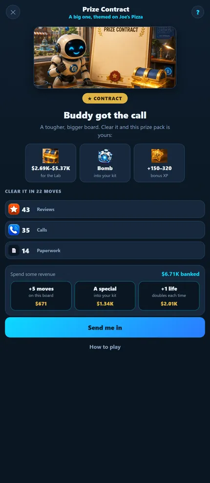 A prize contract with a reward pack